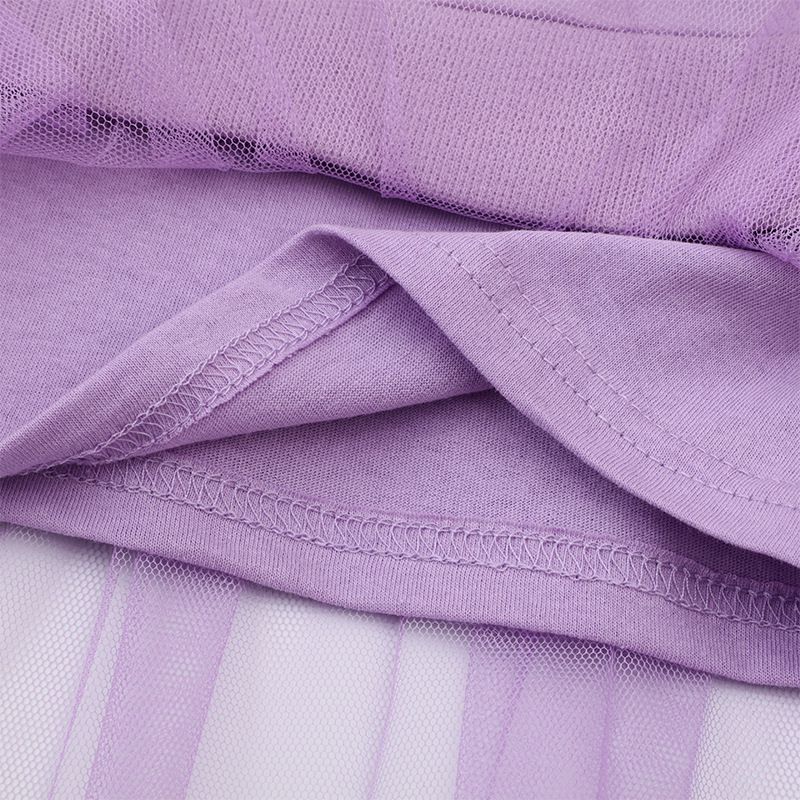 Jumping meters - 棉質圓領長袖連身網紗洋裝-星星-紫色