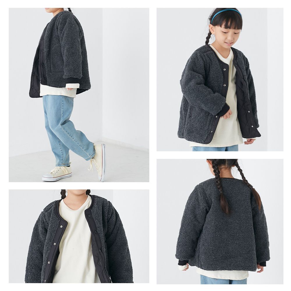 日本 OMNES - 2WAY兩穿絎縫泰迪熊保暖外套(兒童)-淺米杏