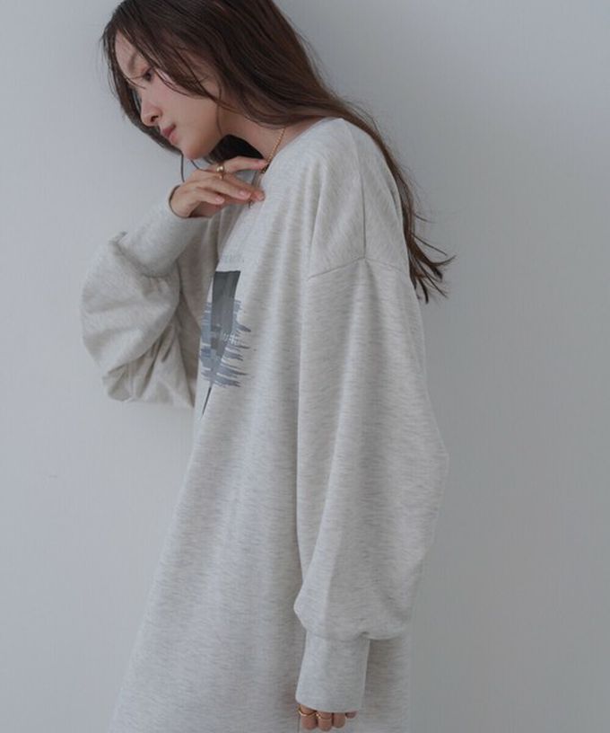 日本 Bab - 前後2way魚尾下擺休閒印花長袖洋裝-炭黑