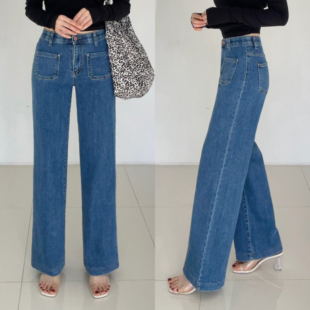 Howluk 彈性腰嚴選丹寧口袋直筒褲