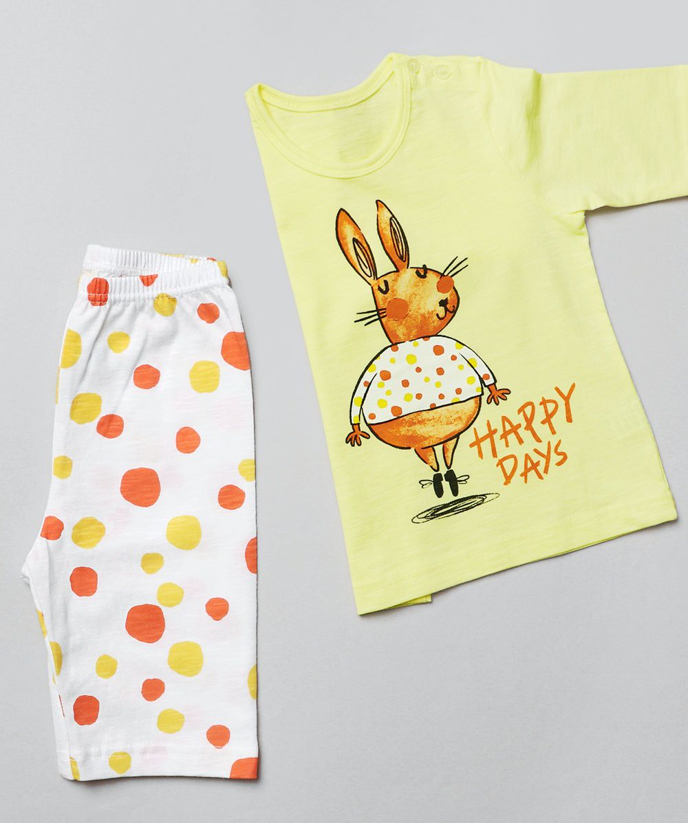 韓國 Mellisse - 韓製莫代爾涼感7分袖家居服-黃色兔兔