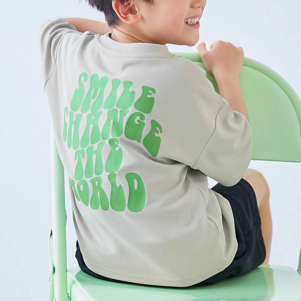 速乾網眼超舒適短袖上衣-背後英文-淺灰