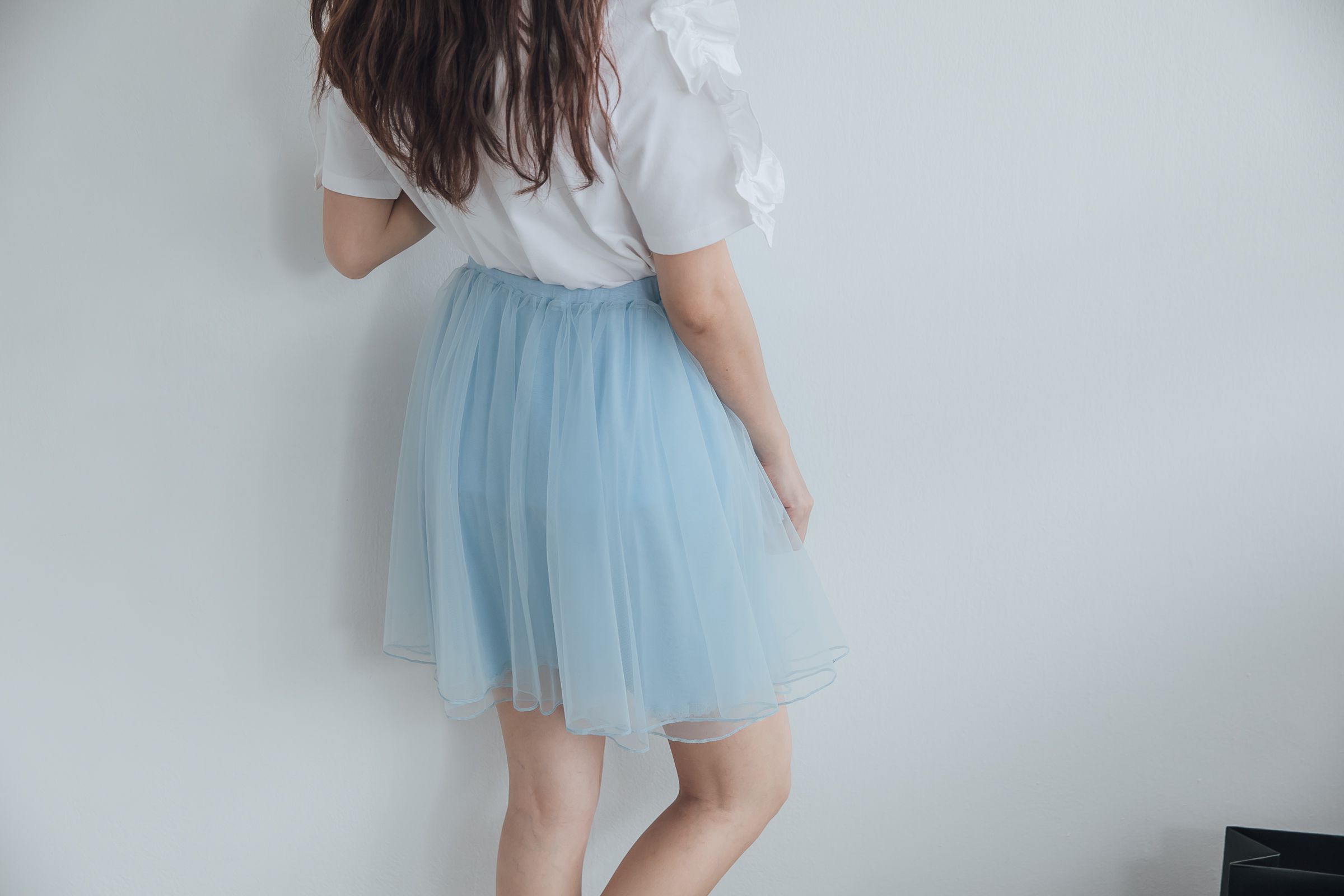 Peachy - 獨家訂製綿柔空氣紗裙-短裙款-Elsa冰藍 (F)