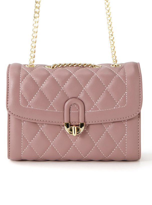 日本 GRL - 小香風菱紋金屬鏈側背小包-白 (F)