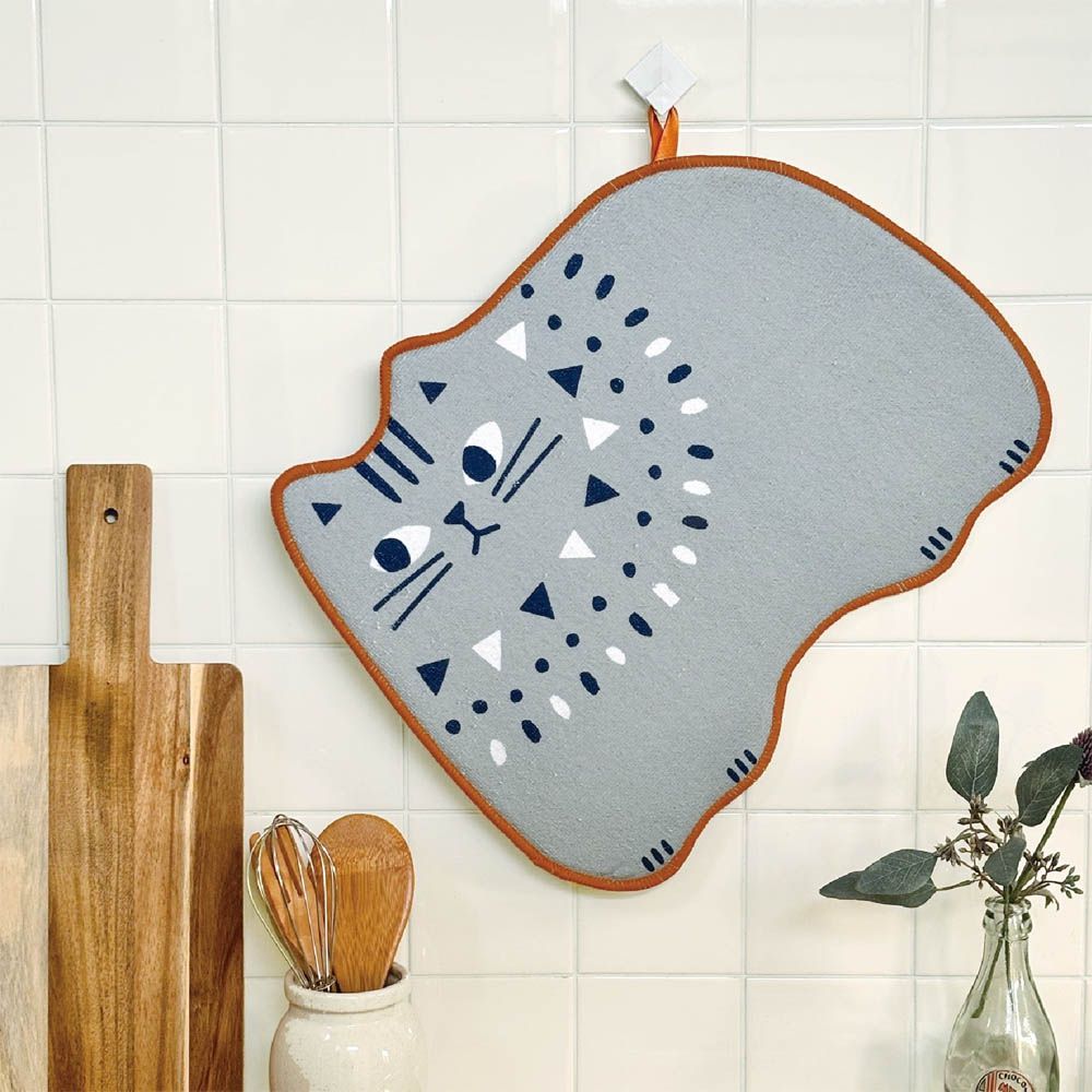 貓咪造型廚房速乾吸水墊(可機洗)-灰 (約33x40cm)