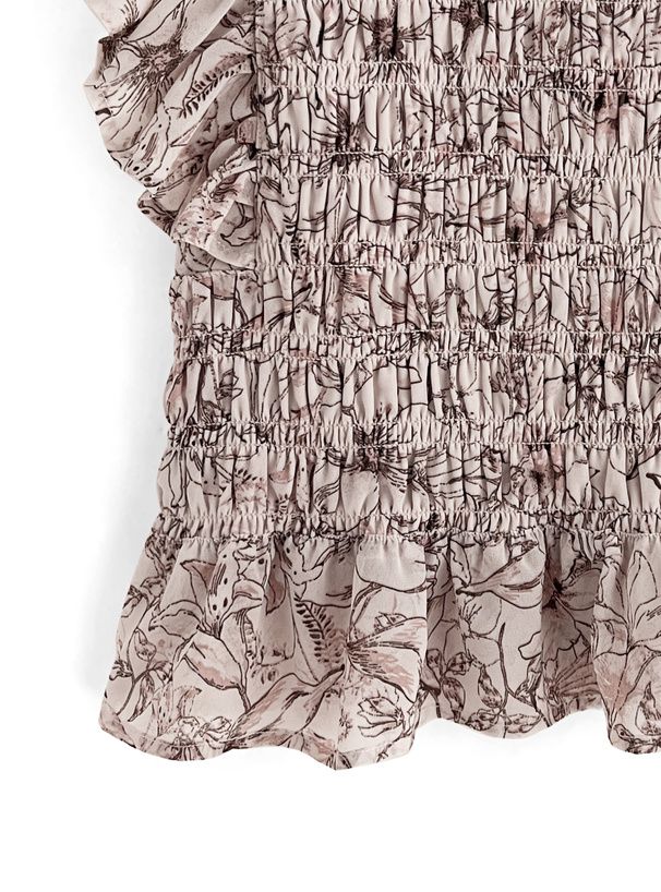 日本 GRL - 甜美碎花雪紡飛飛袖上衣-淺卡其 (F)