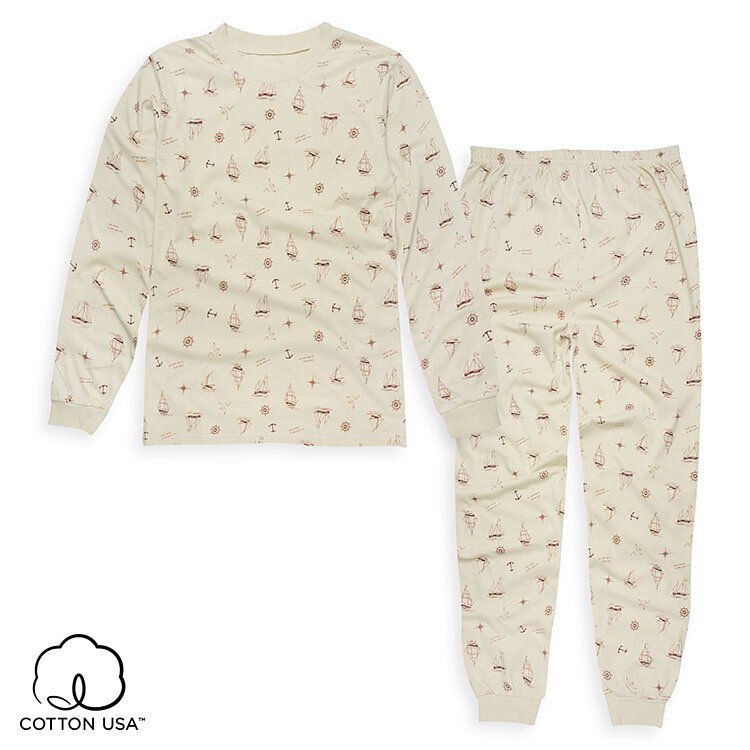 Annypepe - 男童純棉帆船長袖居家服-米白 (120-150cm)