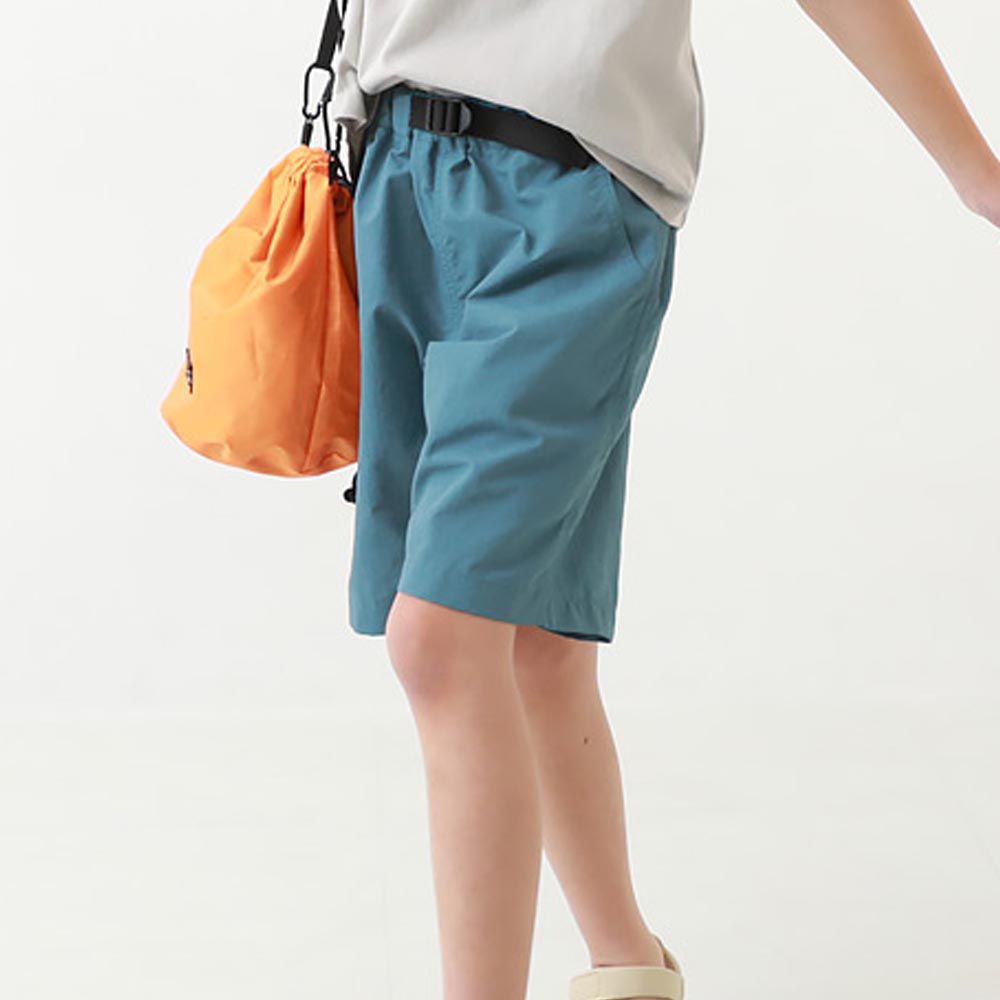 日本 devirock - 防潑水帥氣束腰寬版五分褲-藍綠
