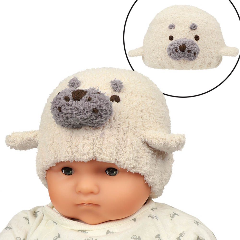 針織帽-毛茸茸動物-象牙白色