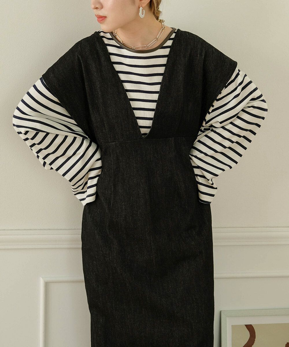 日本 Bab - 知性V領設計綁帶背心裙-深可可