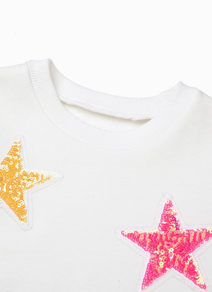 韓國 OZKIZ - 閃耀亮片星星長袖連身洋裝-白