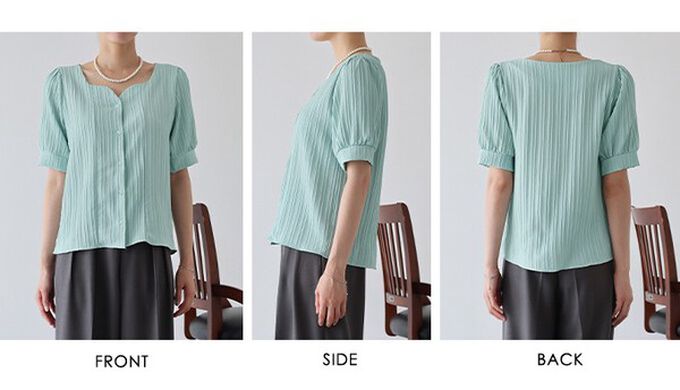 日本 BLUE EAST - 韓國製 心型領細緻泡泡短袖襯衫-白