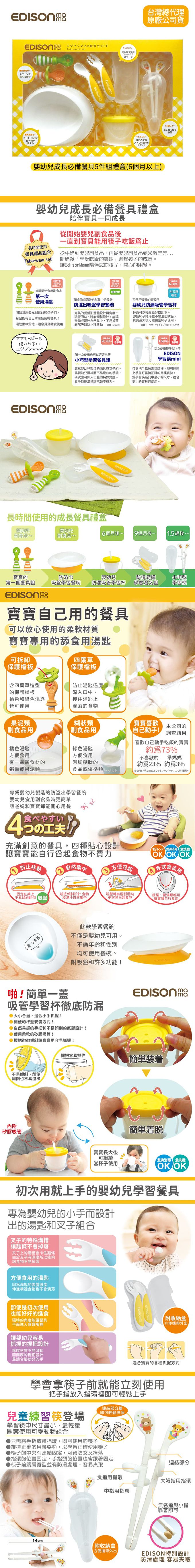 日本 EDISON mama - 嬰幼兒成長必備餐具5件組禮盒(6個月以上)