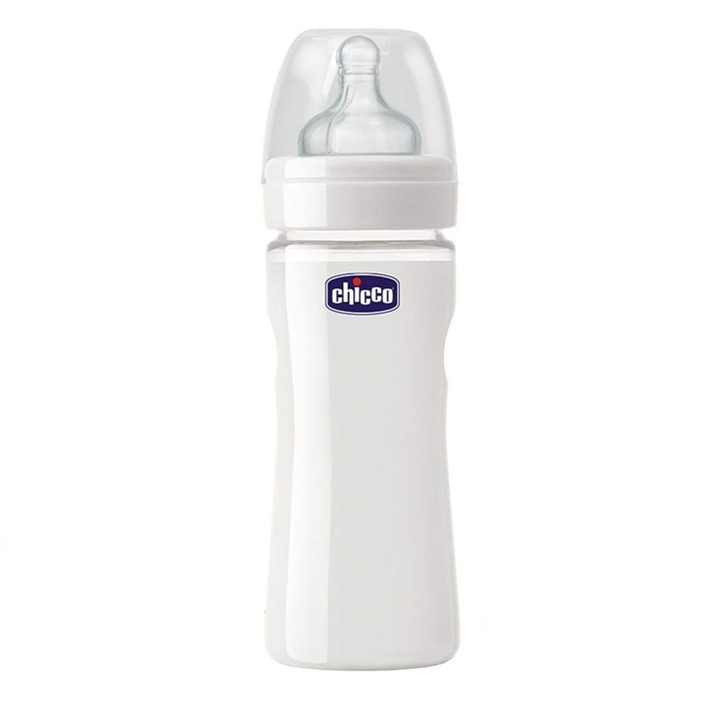 義大利 chicco - 舒適哺乳-矽膠玻璃奶瓶(單孔）-大 (240ml)