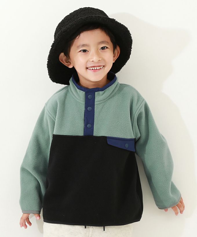 日本 devirock - 搖粒絨配色保暖休閒長袖上衣-米