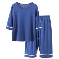 MAMDADKIDS - 素色透氣七分袖套裝/家居服-深藍色