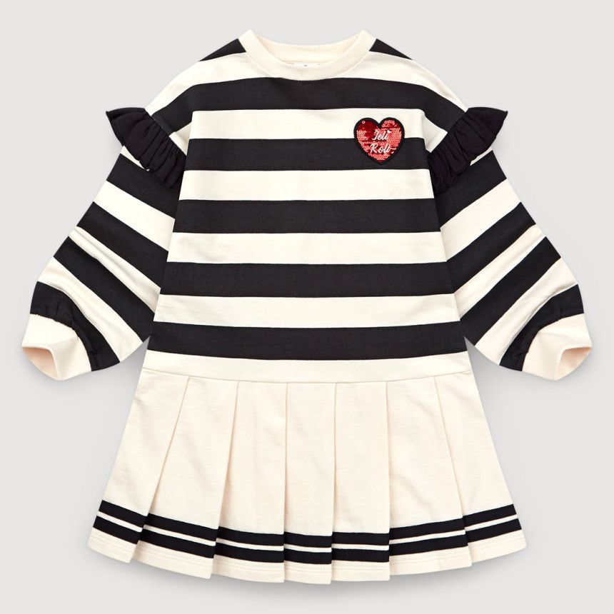 韓國 Jelispoon - 條紋上衣百褶拼接感洋裝