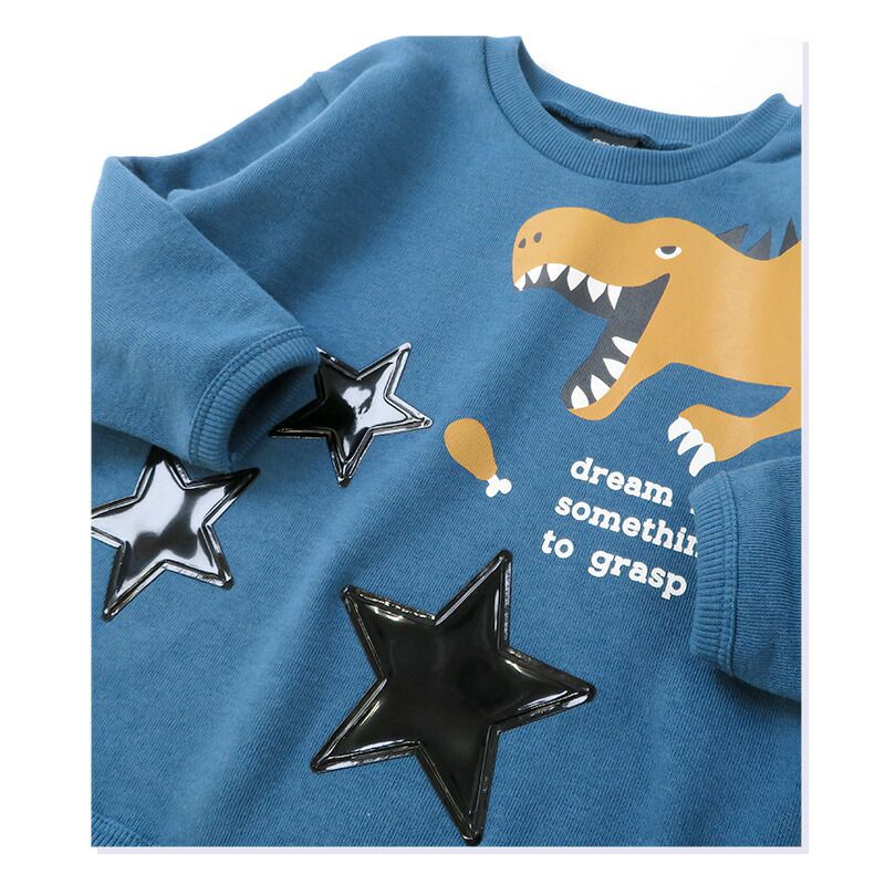 日本 ZOOLAND - 恐龍立體星星裏起毛長袖上衣-藍