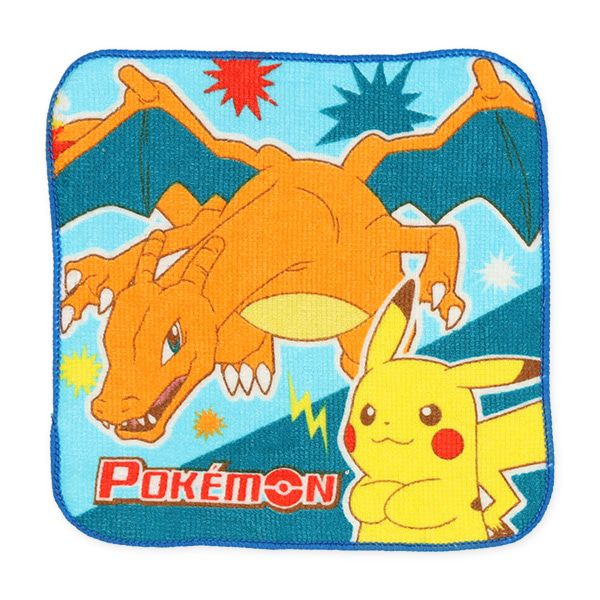 日本西松屋 - 純棉上學擦手巾/手帕(5入組)-寶可夢-水藍/紅系 (16×16cm)