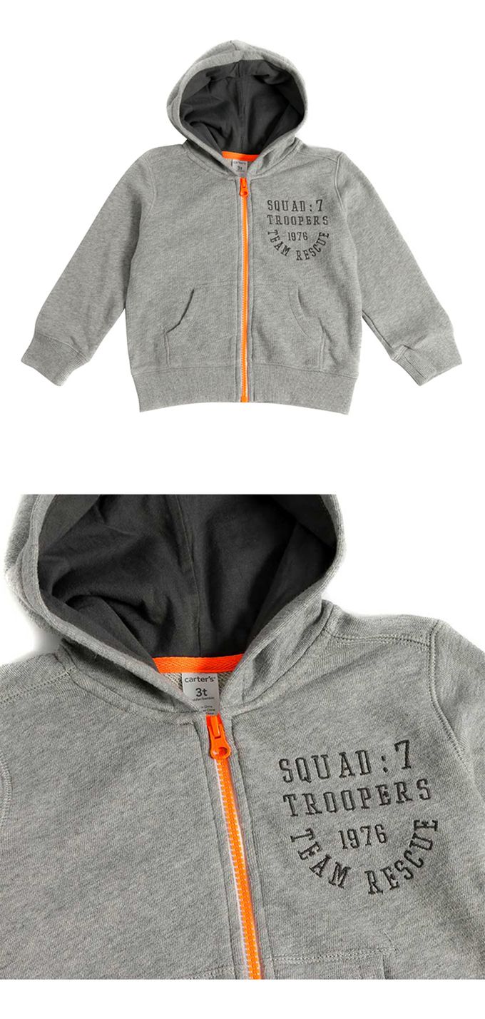 美國 Carter's - 英文刺繡拉鍊撞色長袖連帽外套