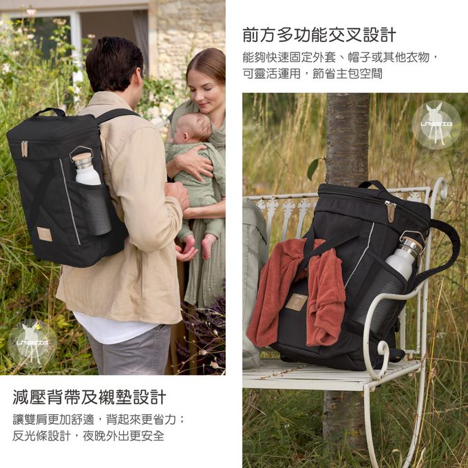 德國 Lassig - 森系純色交叉後背媽媽包-湖水青-含尿布墊+推車掛勾+保溫瓶收納包