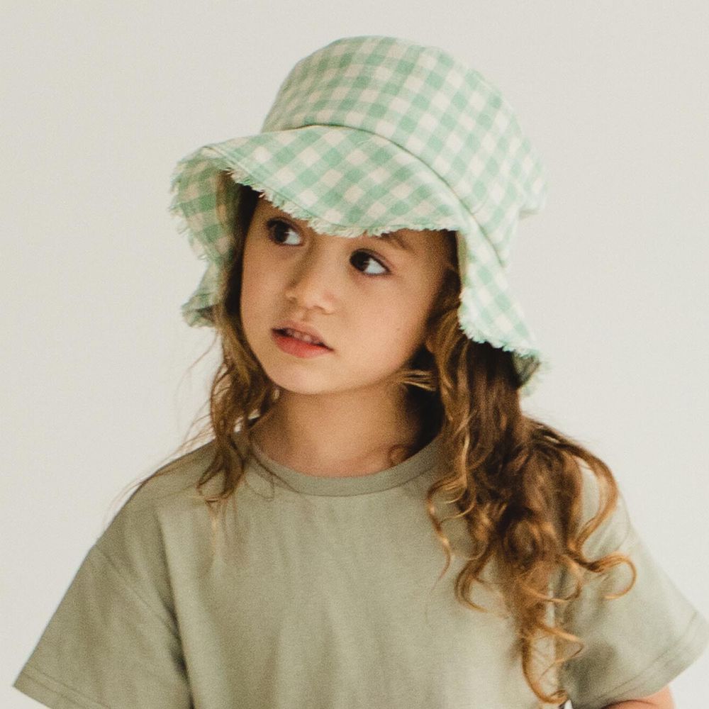 日本 PAIRMANON - 兒童漁夫帽/遮陽帽-格紋-綠 (頭圍56cm)