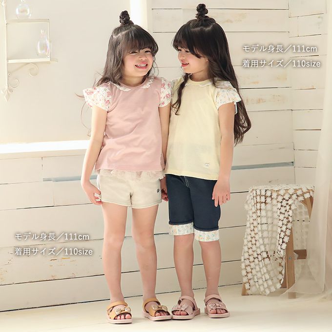 日本 ZOOLAND - 浪漫歐風緹花短袖上衣-領口蕾絲-鵝黃