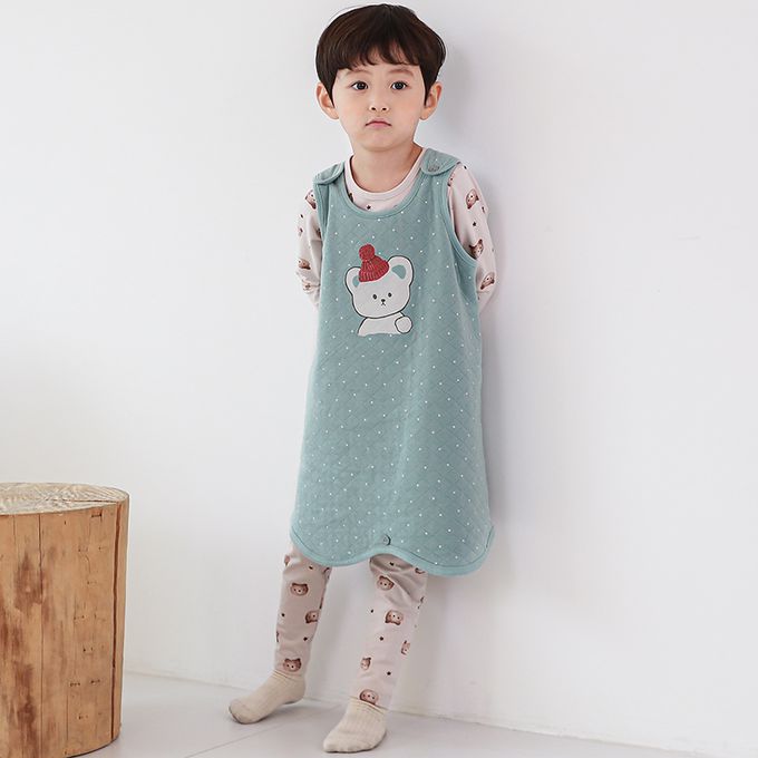 正韓 Cogibu - 極舒適無螢光劑 100% 有機棉幼兒/兒童鋪棉保暖防踢背心-北極熊