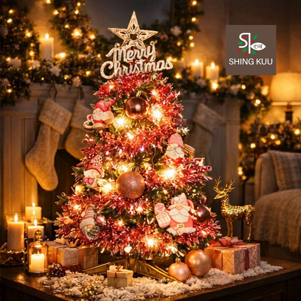 2尺60cm小美好套裝聖誕樹+2號夢幻粉紅聖誕老人彩繪木片飾品組+LED暖白光20燈雪花燈串_台灣本島免運費