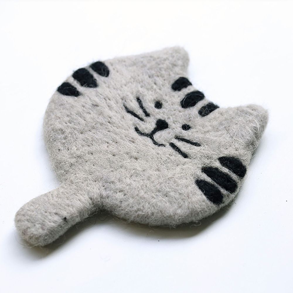 可愛動物造型羊毛氈杯墊-小灰貓