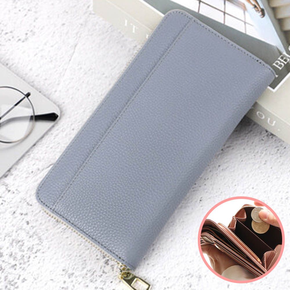 [樂天No.1] 超強收納防盜設計長夾-撞色-藍x淺灰 (20x10.5cm)