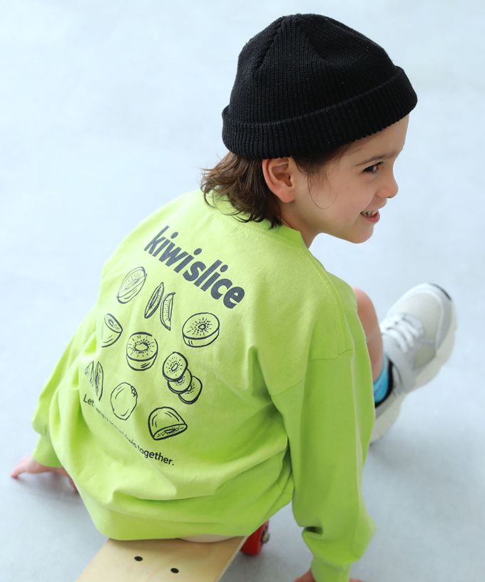 日本 devirock - 100%棉 定番印花寬版長袖上衣-背後狗狗-粉紫