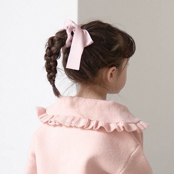 日本 Lycee mine - 光澤感大蝴蝶結絲帶髮圈-灰米