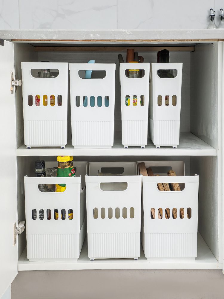 凹型滑輪收納提籃-大號-白色 (34x17x25cm)