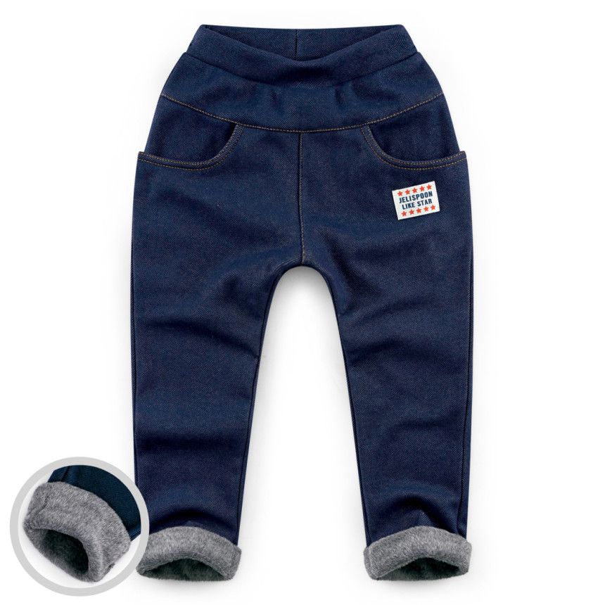 韓國 Jelispoon - (內刷毛)雙口袋單寧長褲-深藍