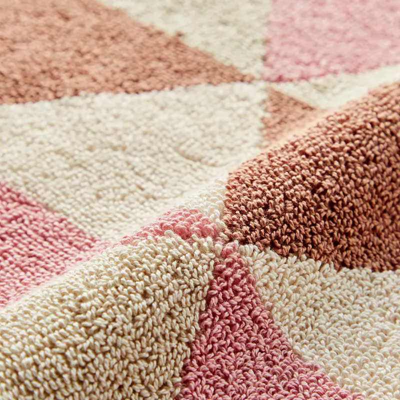 日本千趣會 - 純棉吸水毛巾腳踏墊兩件組-三角圖形-藍黃 (45x60cm)