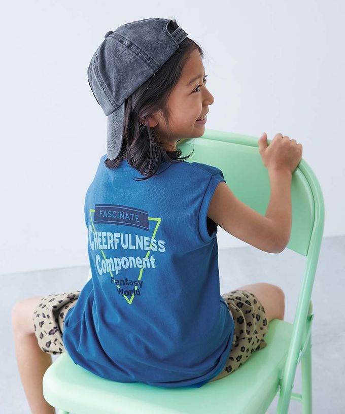 日本 devirock - 100%棉 定番印花寬版無袖上衣-小字logo-灰黑