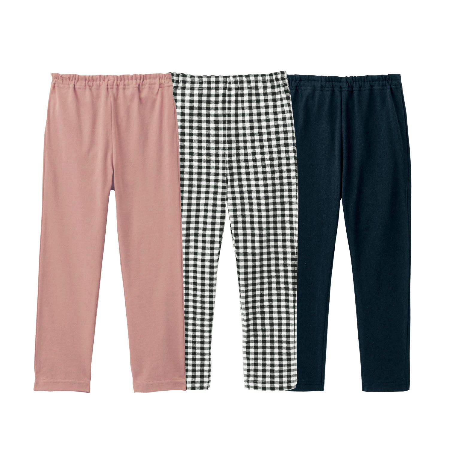 日本千趣會 - GITA 超值百搭長褲三件組-粉紅x格紋x黑