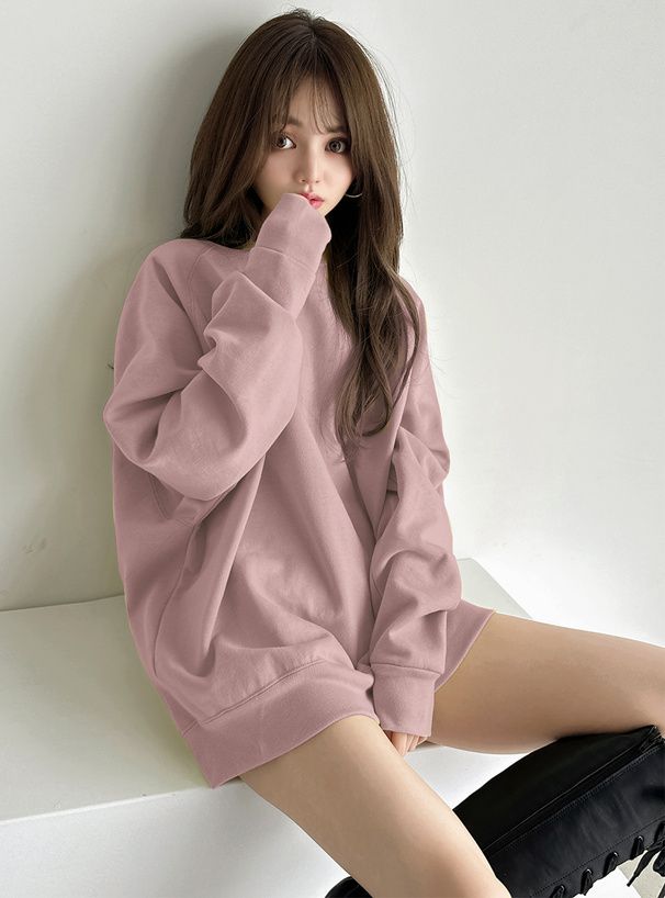 日本 GRL - 圓領內刷毛落肩長袖上衣-薰衣草 (F)