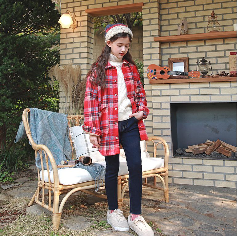 韓國 J KIDS - (內刷毛)長版紅格子襯衫/夾克