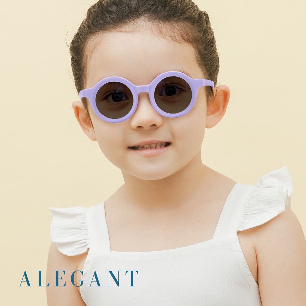 ALEGANT - 瑞典時尚葡萄紫兒童專用輕量矽膠彈性太陽眼鏡│UV400圓框偏光墨鏡 (葡萄紫)