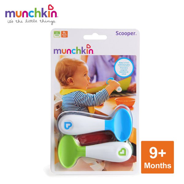 美國 munchkin - 左右手幼兒學習湯匙2入-藍/綠