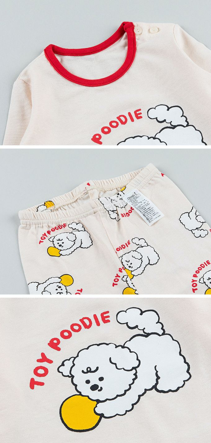 韓國 Cordi-i - 無螢光40支棉彈性長袖家居服-玩具貴賓-米