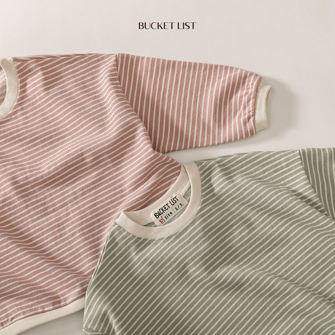 韓國 BUCKET LIST - 寬鬆橫紋大落肩長袖大學T-湖水綠