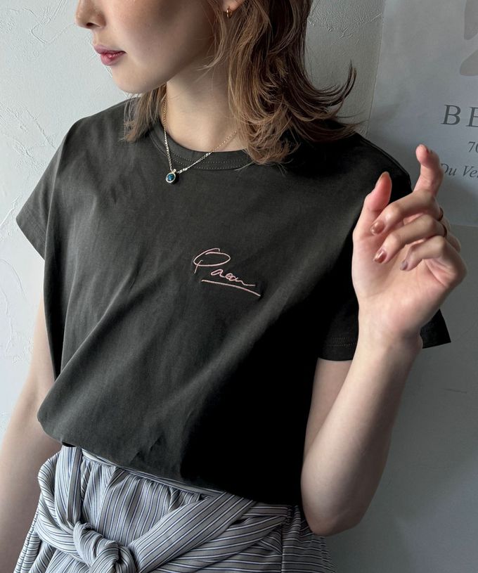 日本 Classical Elf - 胸前簡約刺繡logo有機棉短袖T恤-黑