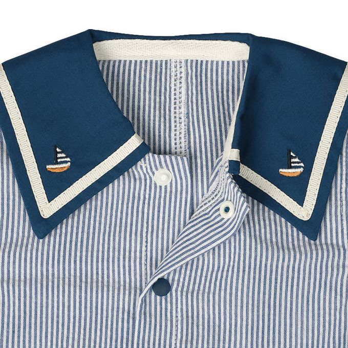 akachan honpo - 短袖兔裝-平織 航海圖案-深藍色