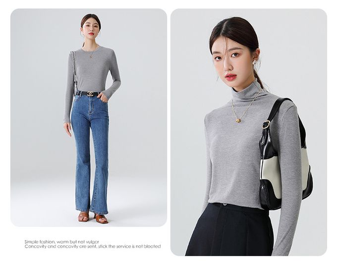 加絨針織半高領上衣-白色 (F)