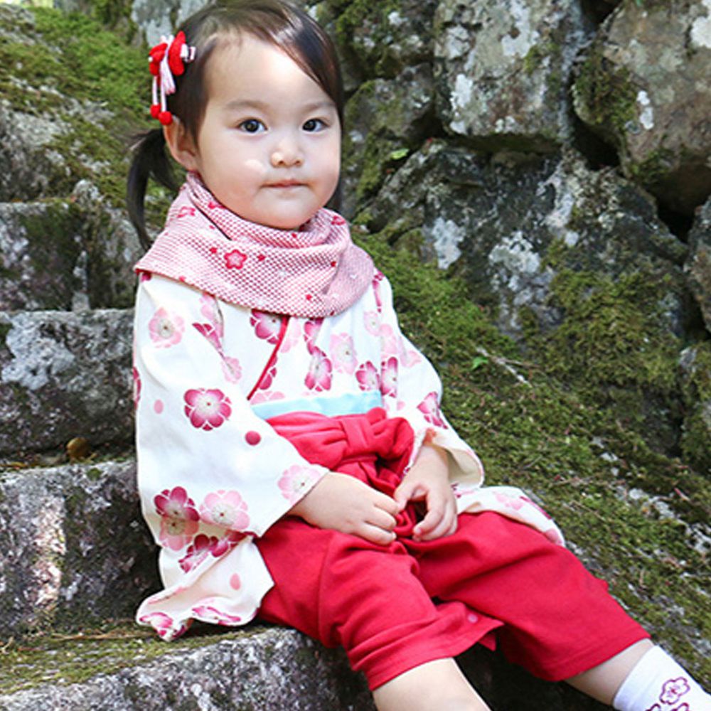 日本服飾代購 - 純棉日本傳統袴 和服(連身衣式)-梅花-紅