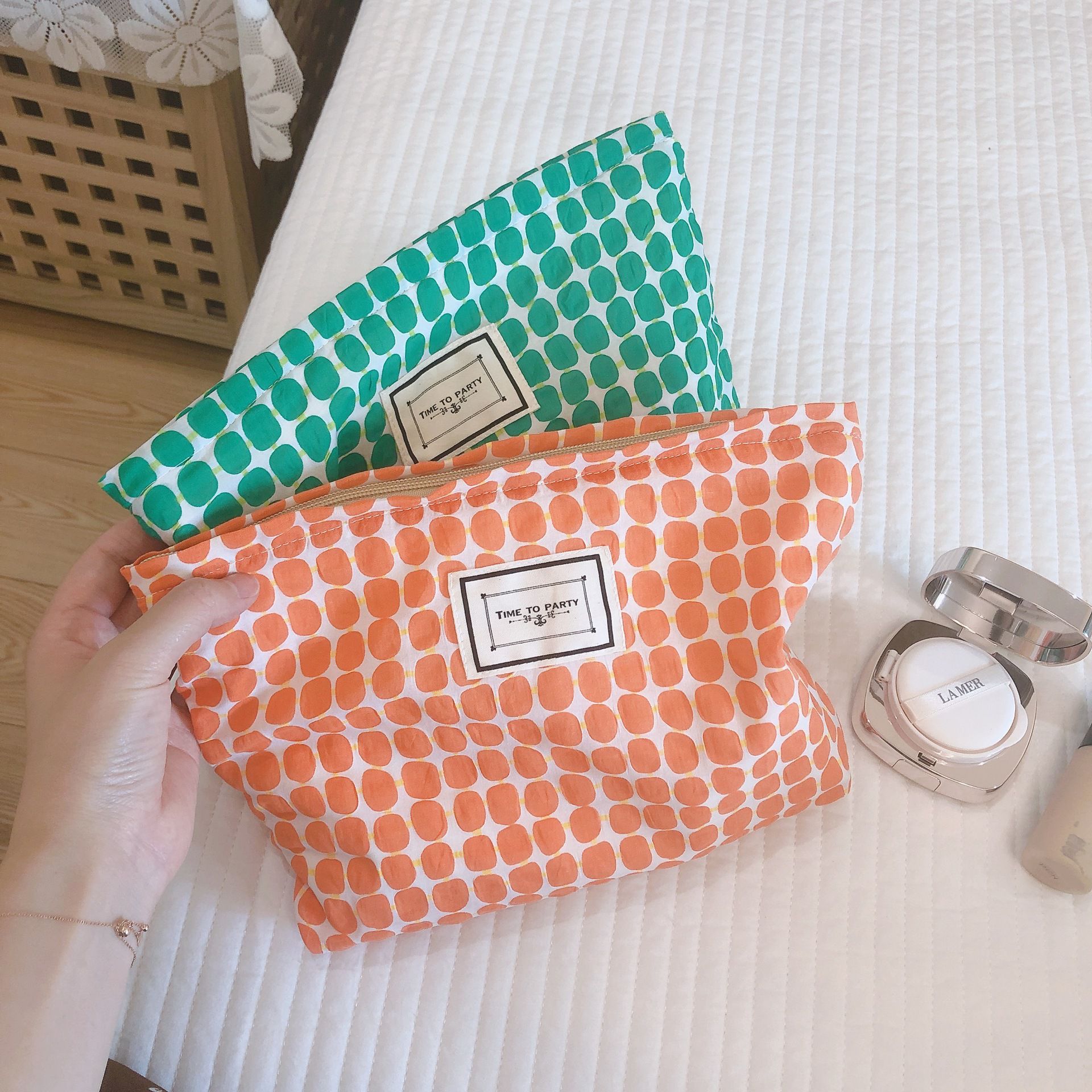 時尚幾何棉布小包/收納包-方形幾何-橘色 (27x18x5cm)