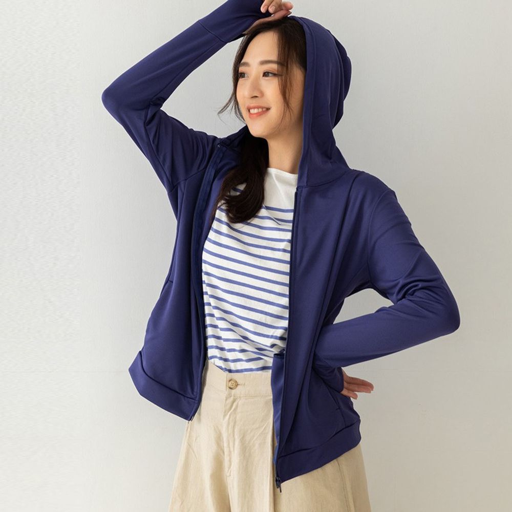 貝柔 Peilou - UPF50+高透氣防曬顯瘦外套-女連帽-丈青色